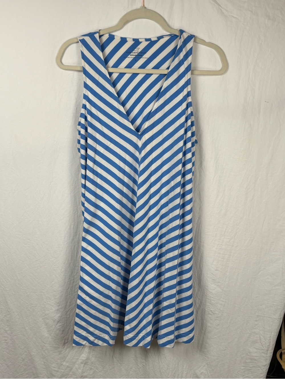 Vinyard Vines Edgartown Large blue and white striped v neck sleeveless dress